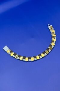 Sterling Silver 925 Men Bracelet (Gold Finish Blocks Design – 39.240 gm)